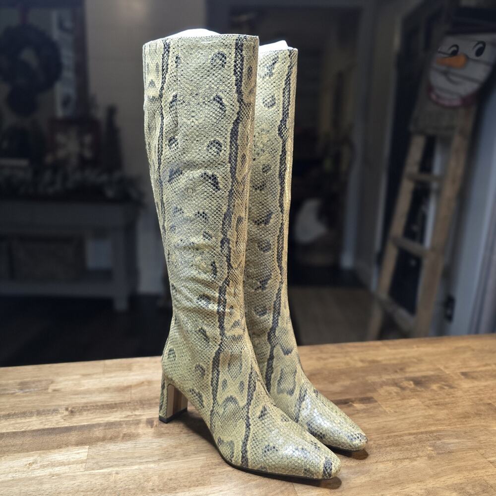 Sam Edelman Women’s 6 Wide Calf Sylvia Tan Python Embossed Leather Boots NEW